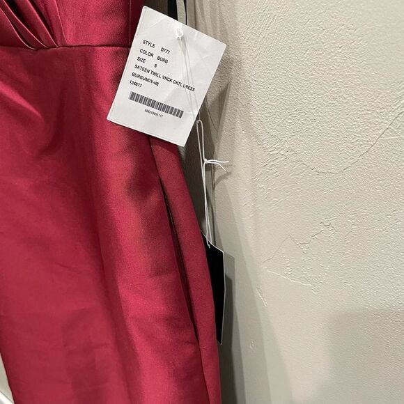 NWT Alfred Sung Draped Faux Wrap V-Neck Burgundy Cocktail Dress - Size: 8 - Picture 9 of 14